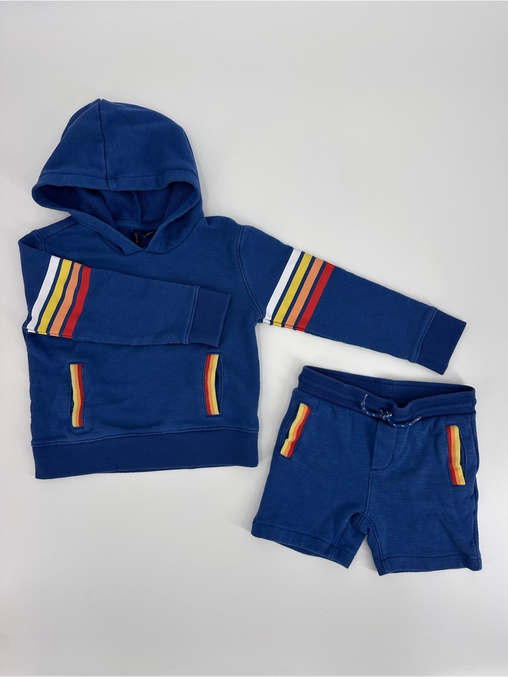 Janie and Jack Blue Retro Striped Hoodie & Shorts Sweat Set